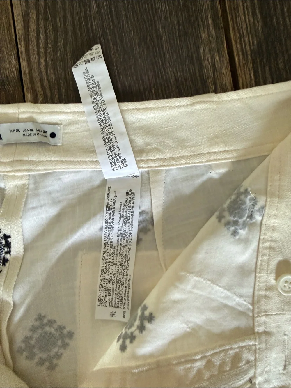 Zara • High-Waist Geometric Print Linen-Blend Cropped Wide-Leg Pants XL